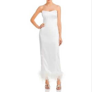 NWT AQUA FEATHER TRIM MIDI COCKTAIL AND PARTY BRIDAL CORSET DRESS